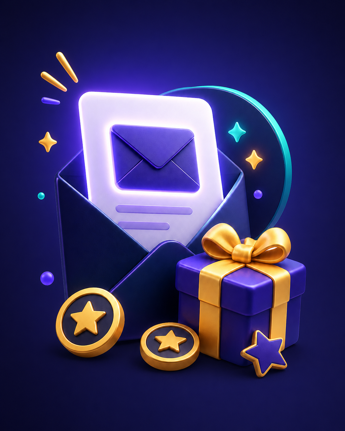 Email bonus alerts illustration with an envelope and gift box